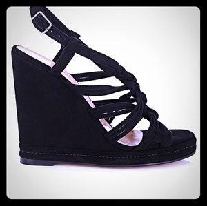 Barneys New York Black Suede Corfu Platform Heel